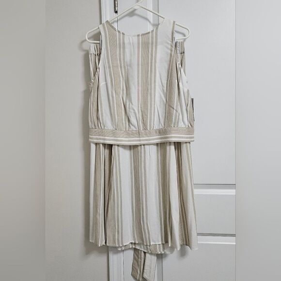NWT A.N.A 2-Piece Set Top Skirt Women's Large Tan White Striped Two Front Slits - Picture 1 of 15